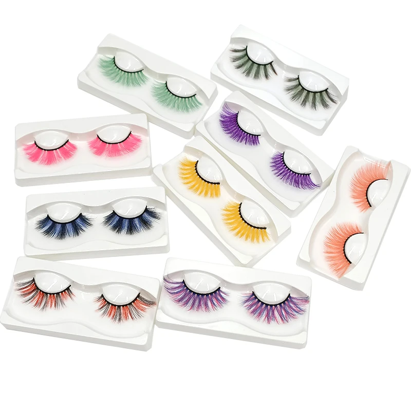 Newest Artificial Curelty Free Colored Eyelashes Multi Colors 3D Natural Rainbow Eye Lashes Pink Blue Classy Silk Cilia for Doll