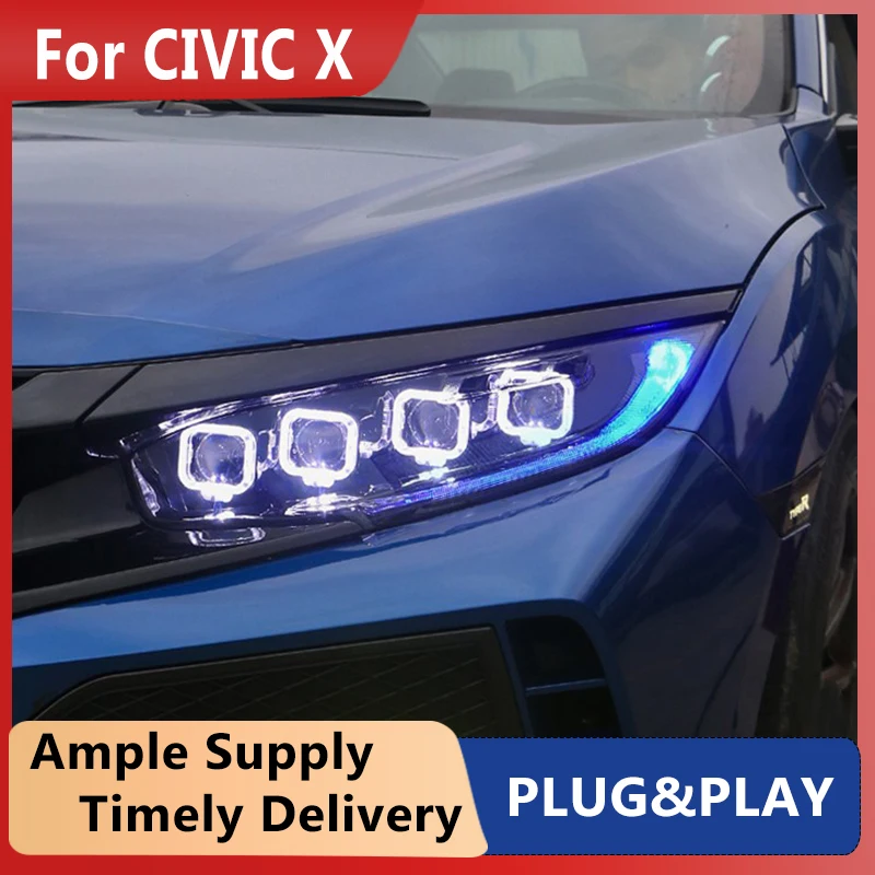 Cars Headlight For Honda CIVIC X G10 Bugatti Headlights LED DRL Running lights Bi-Xenon Beam Fog lights angel eyes