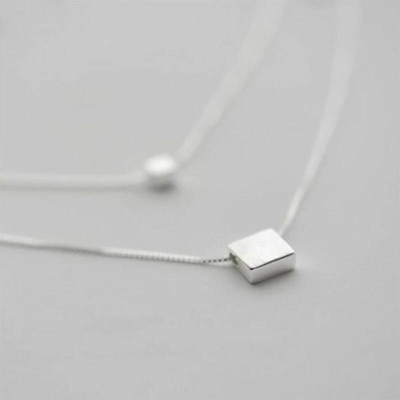 Zilverkleurige ketting Dubbellaags vierkante doos Eenvoudige ketting voor dames choker