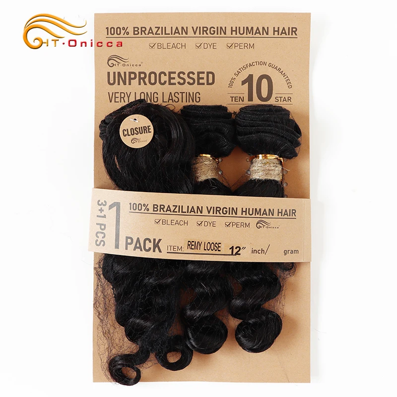 Brasilia nische gerade Bündel mit Verschluss maschine gemacht Verschluss remy menschliches Haar 3 Bündel mit Verschluss natürliche Farbe