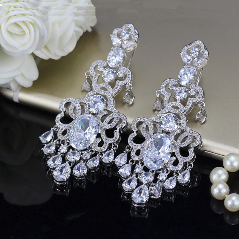 ThreeGraces Luxury Bridal Wedding Banquet Tassel Earrings for Brides Gorgeous Blue Cubic Zirconia Jewelry Accessories Gift ER213