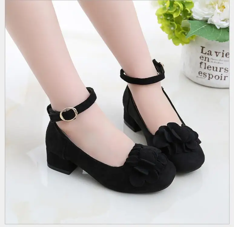 Girls leather shoes flowers High Heel Shoes Girls Leather Shoes Flower Casual Pink Glitter Children Girls Shoes Butterfly Knot