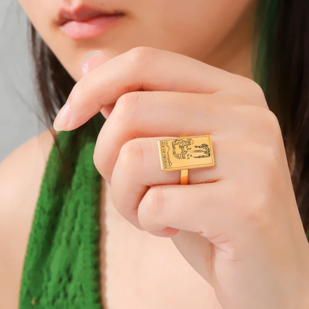 LIKGREAT Tarot Cards Ring The Swords Series Stainless Steel Gold Color Rings for Women Men Good Luck Esotericism Amulet Jewelry view 4