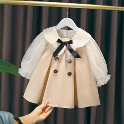 Baby Girl Dress Kids Beige Ladies Trench Coat Dress Birthday Party Princess Dress Toddler Spring Autumn Clothes 0 1 2 3 4 5Years