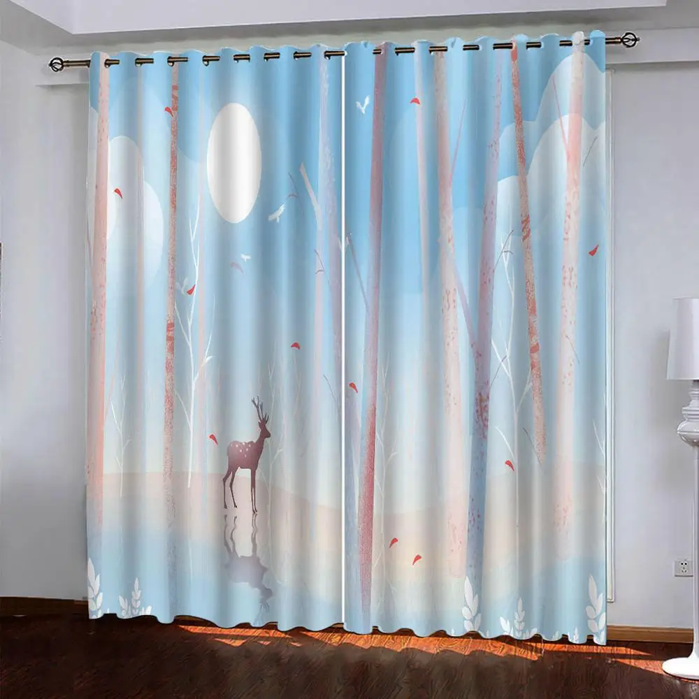 blue curtains moon curtain Customized 3d curtains new bay window balcony thickened windshield blackout curtains