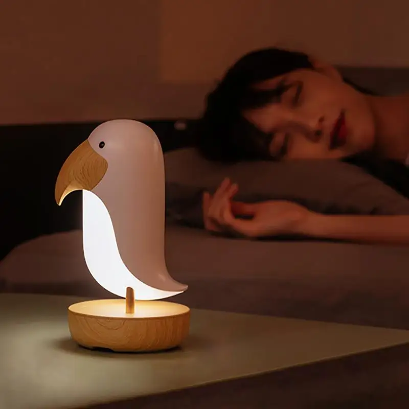 Imagem -03 - Recarregável Led Wooden Bird Night Light Candeeiro de Mesa para o Bebê Quarto Infantil Lâmpada Decorativa Atmosfera Regulável