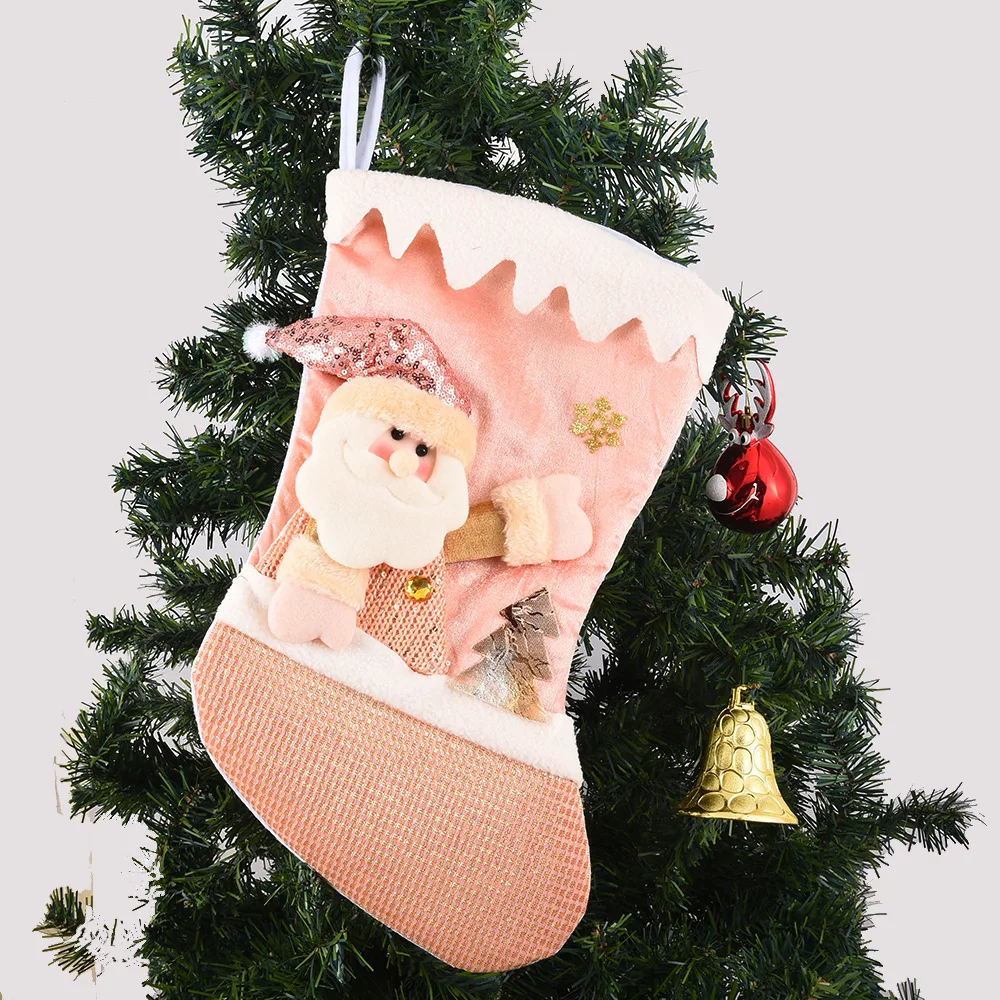 Pink Series Large Christmas Stocking Fireplace Decor Socks Gift Bags Candy Holder Christmas Decor for Home Drop Ornament Pendant