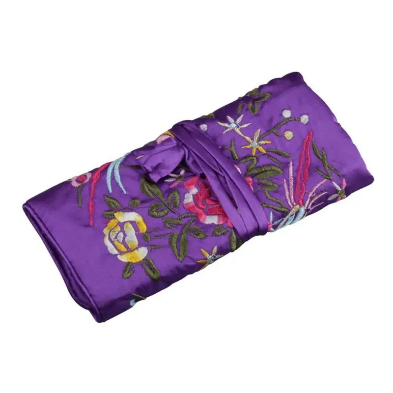 Oriental Silk Jewellery Roll Wrap Jewelry Travel Storage Case