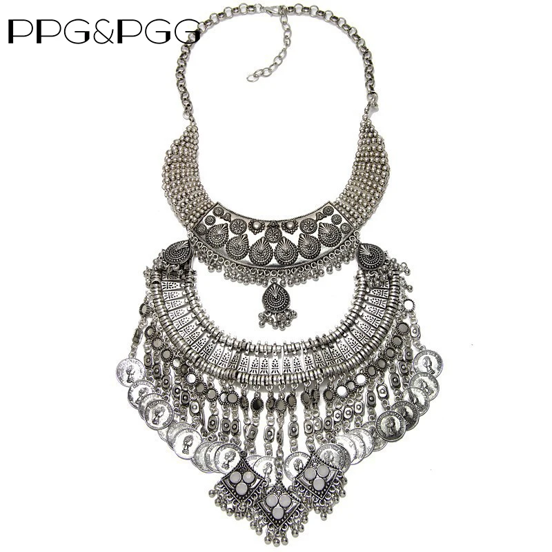 2024 New Fashion Vintage Indian Statement Necklace Women Jewelry Maxi Long Big Chunky Boho Ethnic Large Choker Necklace