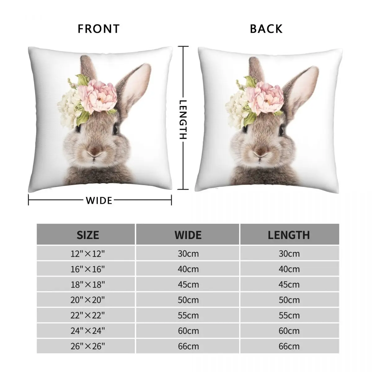 Peek-a-boo Floral Bunny Square Pillowcase Polyester Linen Velvet Pattern Zip Decor Throw Pillow Case Home Cushion Cover