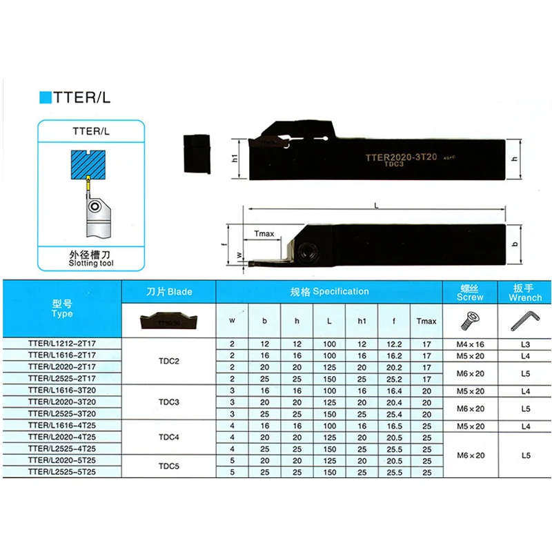 TTER TTER1212-2T17 TTER1616-2T17 TTER2020-2T17 Spring Steel Groove Machining Cutting Toolholders for TDC2 TDC3