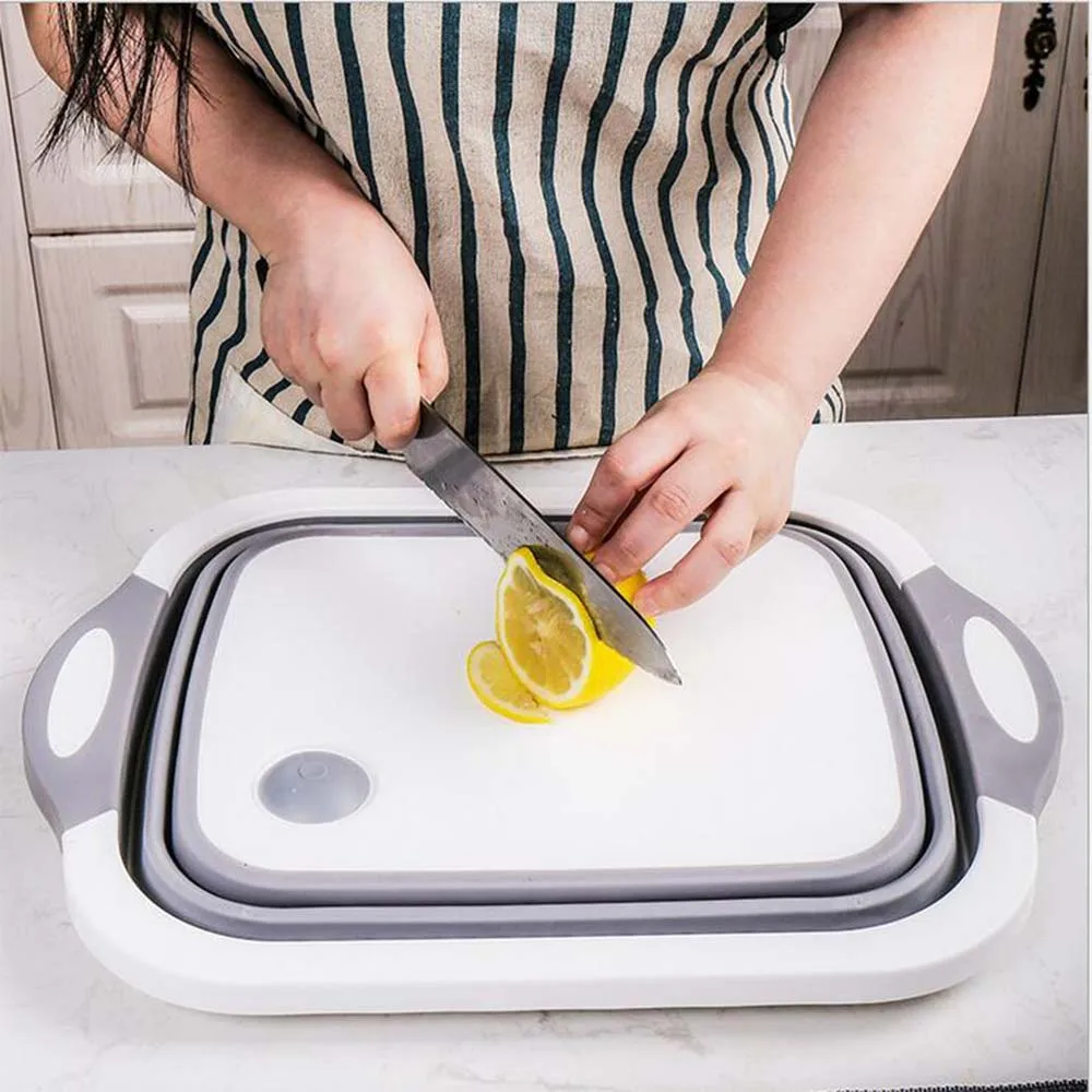 2 In 1 Chopping Block Foldable Cutting Board Kitchen Sink Cutting Board Plastic Cutting Board Kitchen Fruit Washing Basket