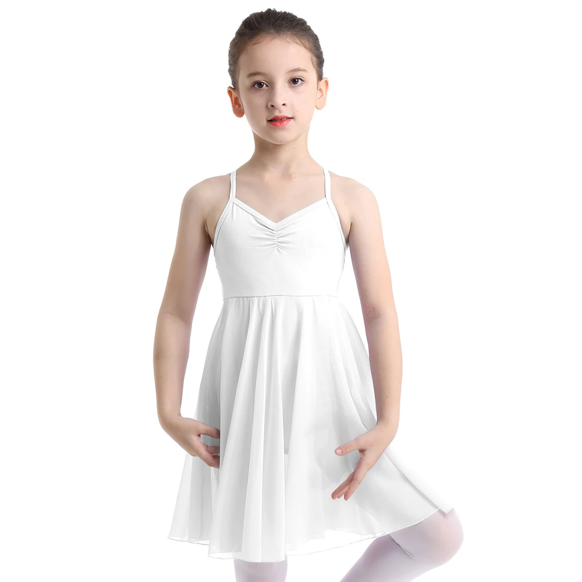 

Kids Girls Lyrical Ballet Dance Dress Spaghetti Straps Criss Camisole Cross Back Tutu Skirt Leotard Ballroom Ballerina Dancewear