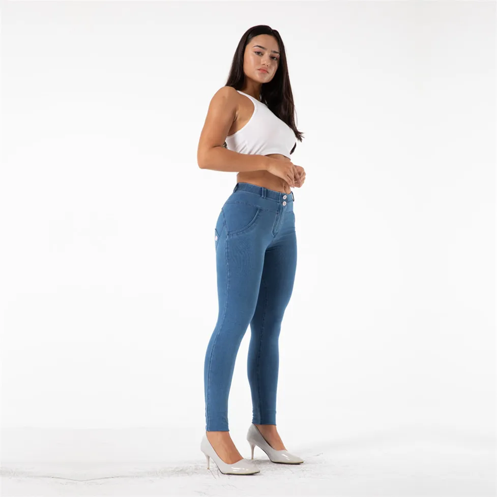 Shascullfites Melody Jeans für Damen, gerades Bein, klassisch, Stretch, blau, Scrunch-S Bum-Lifting-Jeans, mittlere Taille