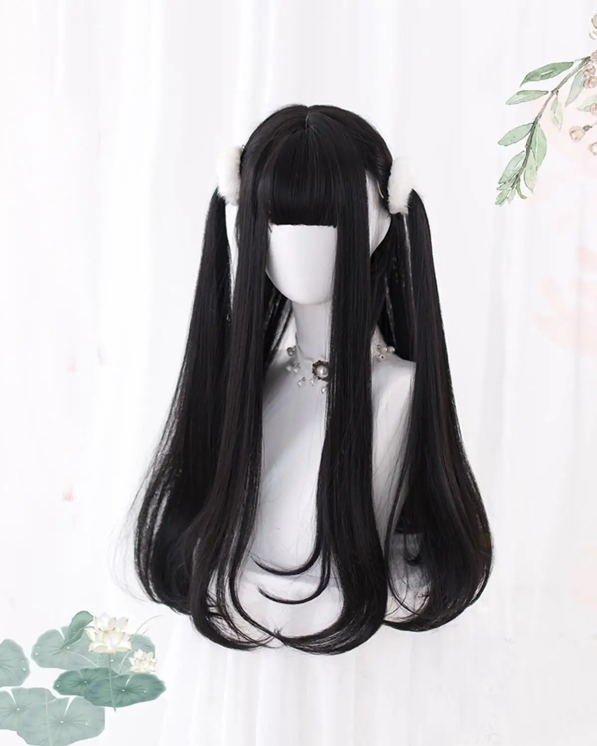 

CosplayMix Lolita Anime Cosplay Party Wig 78/62CM Long Straight Black With Bangs Synthetic Cute Heat Resistant+Cap