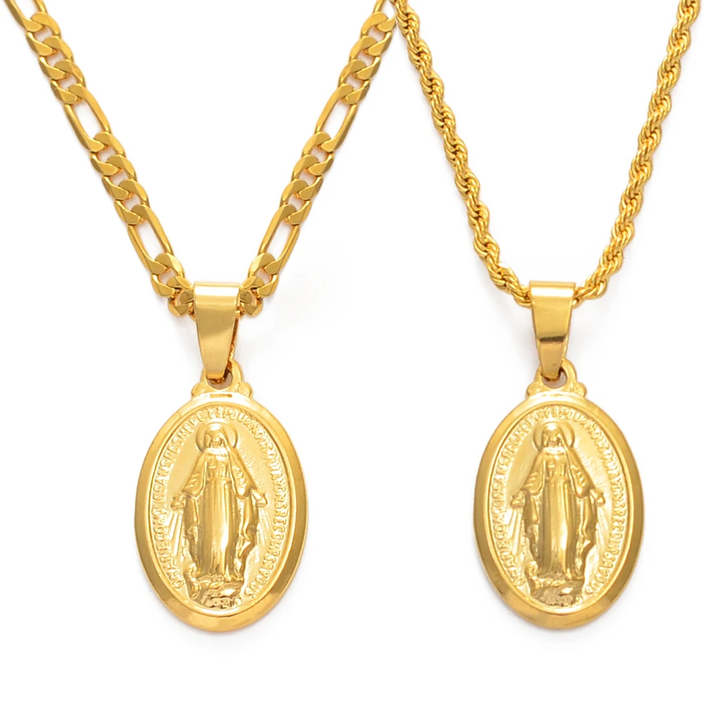 Anniyo-collares de cuerda con colgante de la Virgen María para hombre y mujer, joyería de Color dorado, venta al por mayor, cadena cruzada de moda # 006210 R.