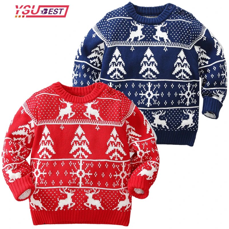 

2021 Christmas Baby Boys Girls Sweaters Winter Toddler Baby Clothes With Deer Kids Christmas Sweater Embroidery Pull Fille Tops