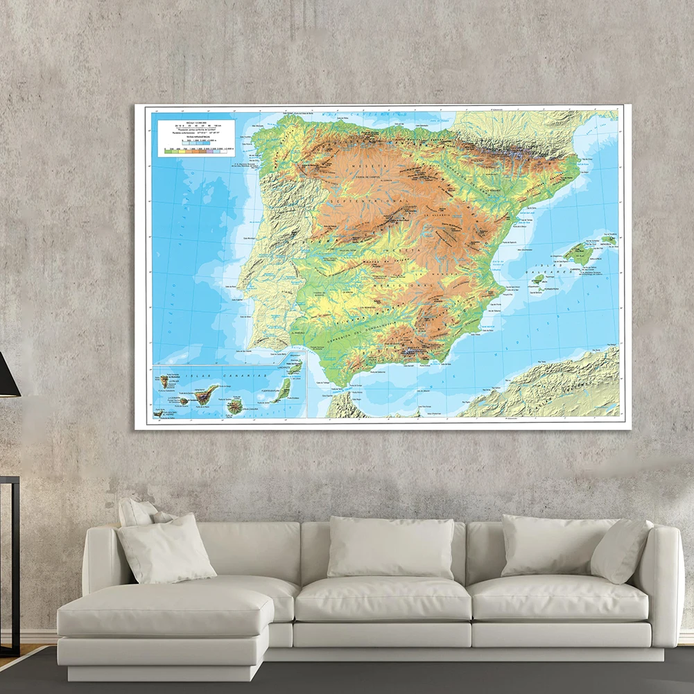 Imagem -05 - Mapa Topa Espanha em Tecido Não-tecido 225*150 cm Decoração Escolar Cartaz Grande para Parede