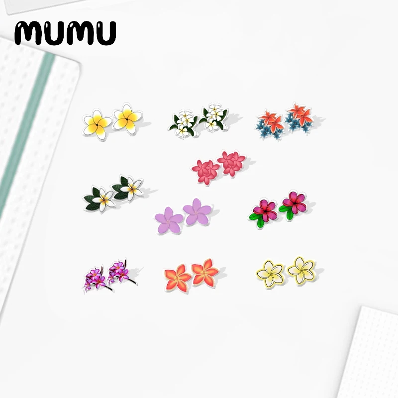 2021 New Plumeria Flower Stud Earring Beautiful Epoxy Jewelry Resin Acrylic Earrings Handmade Gifts Girl