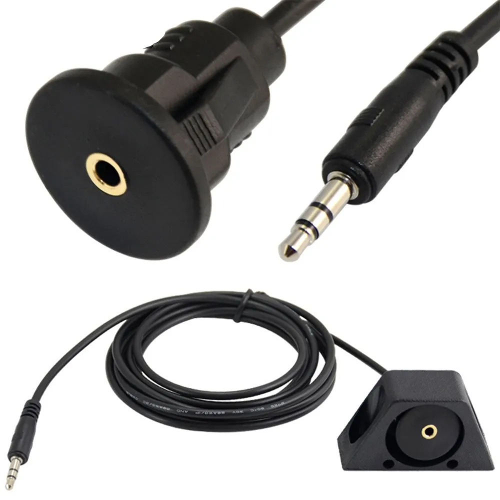 

car flush dash AUX adapter socket 3.5mm jack input mounted extension audio Lead cable 2M