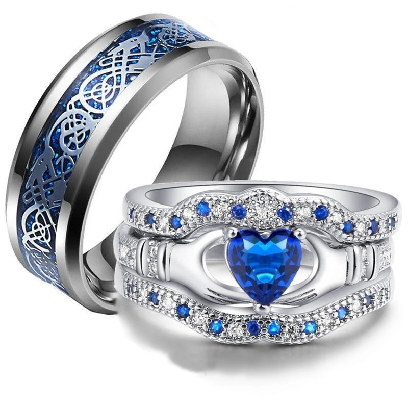 

2025 Fashion Jewelry Couples Rings For Lovers Statement Wedding Bands Gift Cute Zircon Rings Set Trendy Stainless Steel Men Ring