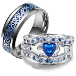 2025 Fashion Jewelry Couples Rings For Lovers Statement Wedding Bands Gift Cute Zircon Rings Set Trendy Stainless Steel Men Ring