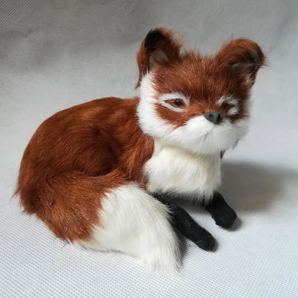 brown prone fox hard model polyethylene & furs handicraft,decoration gift about 15x11x13cm p0400
