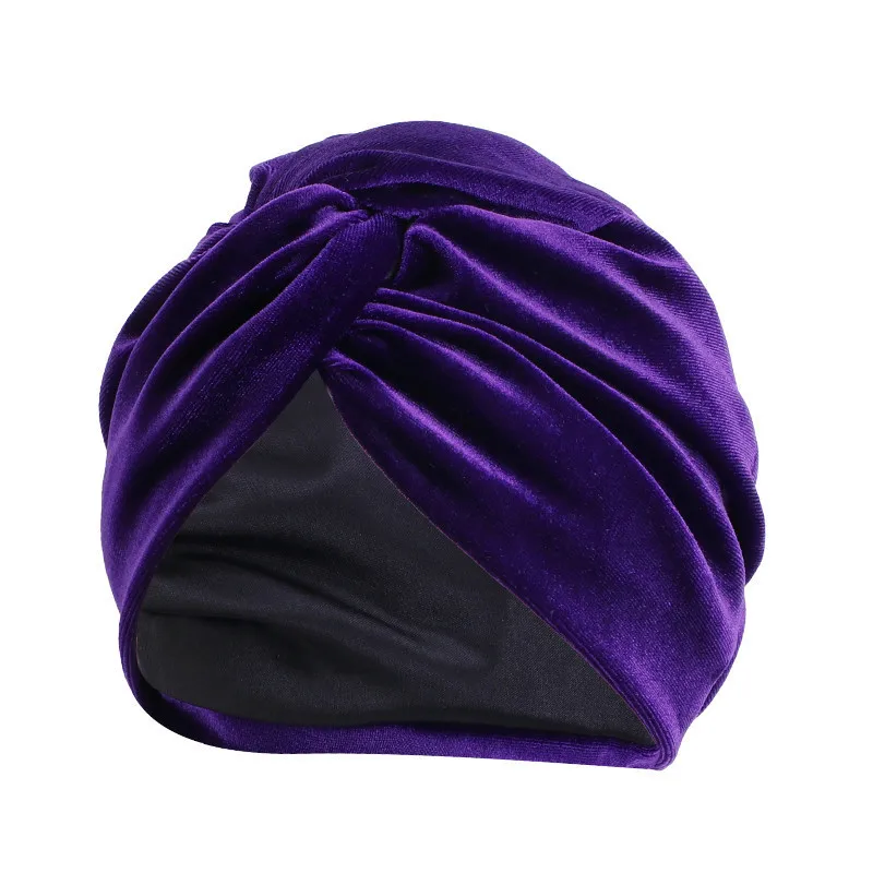2022 Winter Satin Lined Velvet Turban Cap Soft Woman\'s Headwrap Muslim Under Hijab Hat Elastic Bonnet Twisted Turbans