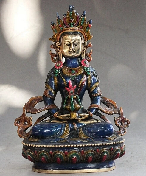 

12'' bronze Decoration Pure Brass Good value Lucky Tibet Buddhism Cloisonne Enamel Bronze Amitayus longevity God Goddess Statue