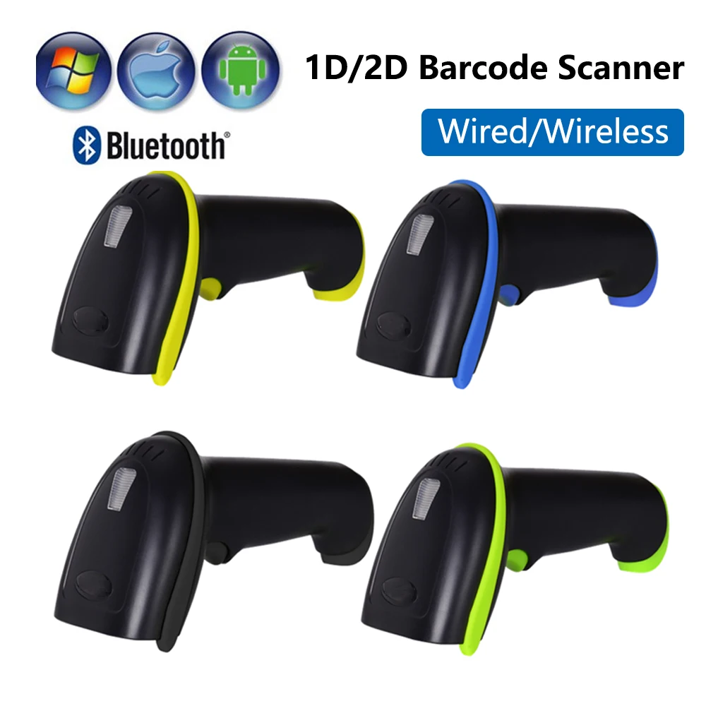 Hot Selling Bluetooth 1D/2D Barcode Reader QR PDF417 2.4G Wireless/Wired Handheld Barcode Scanner USB Support Mobile Phone iPad