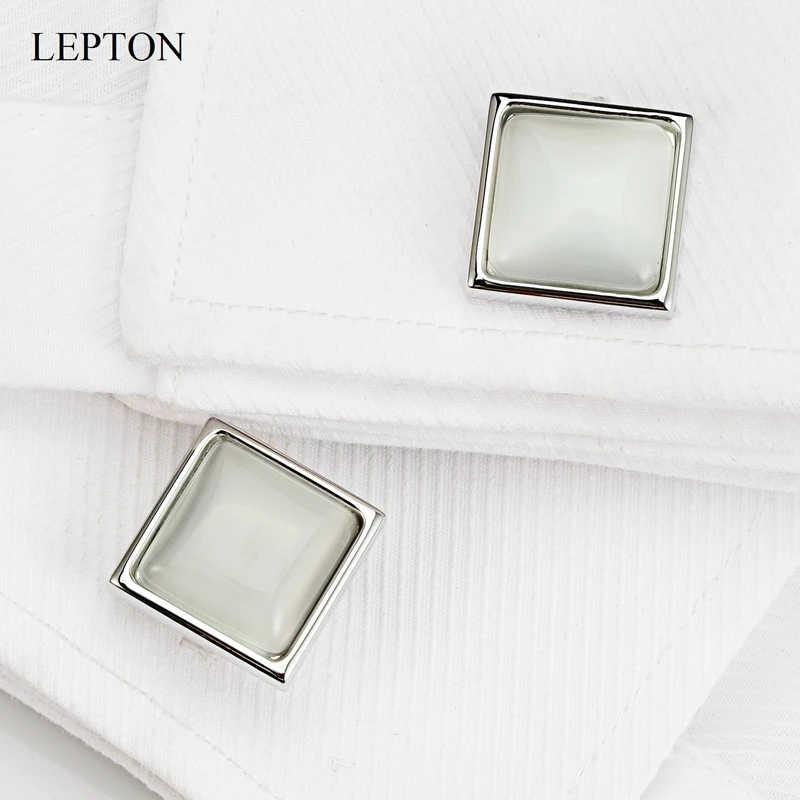 

LEPTON Cat Eye Stone Cufflinks for Mens Shirt Cuffs Cufflink Square Opal Fashion Women Cuff Links Relojes Gemelos Best Gift