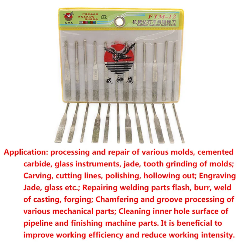 12pcs 150/200/300 Grit Assorted Diamond File Shank 3mm Mini Rasp Needle File Repair Grinding File Tools For Jade Wood Glass HSS