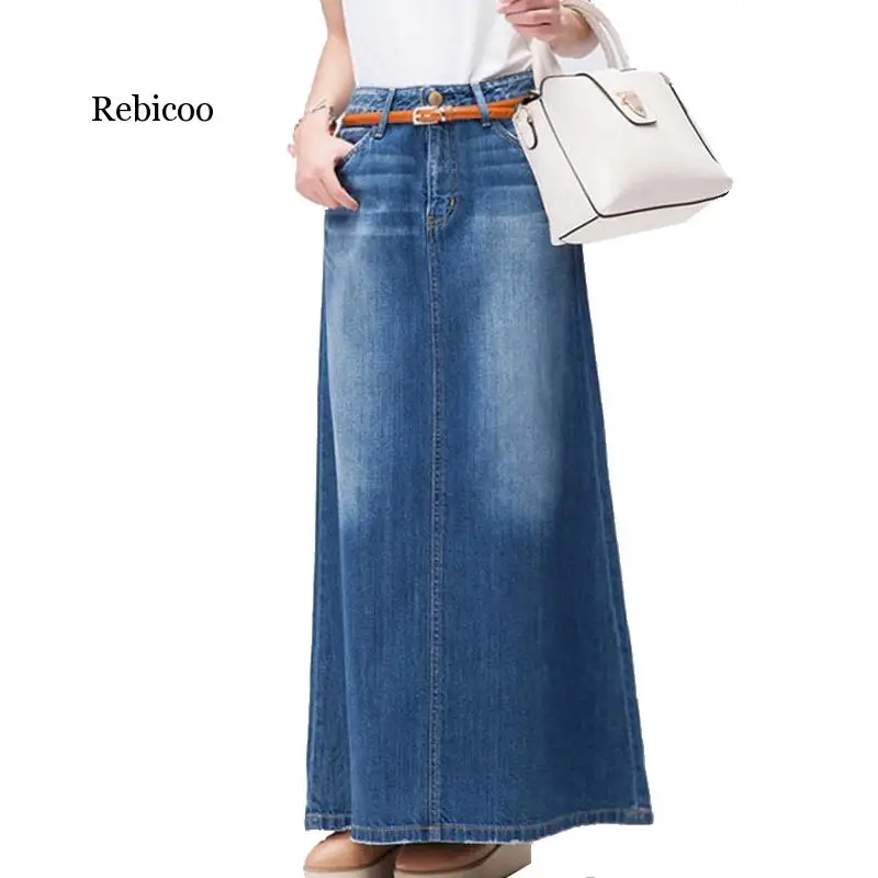 Nieuwe Mode Lange Toevallige Denim Rok Lente A-lijn S-2XL Lange Maxi Rokken Voor Vrouwen Jeans Rokken