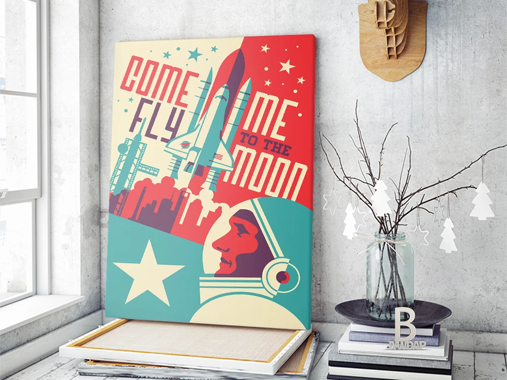 هيوستن تكساس مدينة الفضاء قماش اللوحة يطيرني إلى القمر ناقلات الفن الحديث يطبع وملصقات جدار صور للديكور المنزل #4
