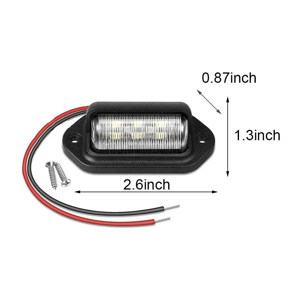 12V 6 LED 자동차 번호판 라이트, SUV 자동 RV 트럭 트레일러 테일 라이트 번호판 조명 램프 자동차 액세서리