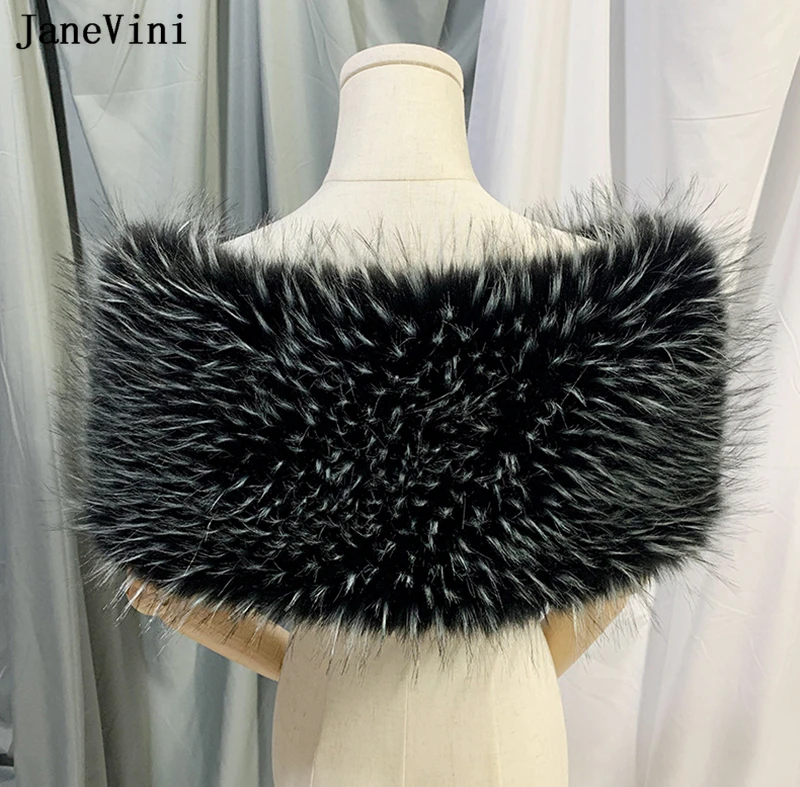 JaneVini 2022 White Fur Wedding Shawl Bolero De Mariage Winter Bridal Capes Wraps Bride Jacket Bolero Women Black Party Stoles