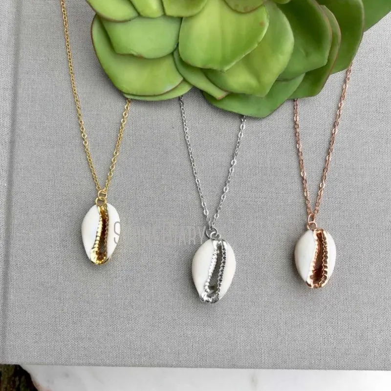 

NM14764 Real Cowrie Shell Seashell Pendant Chain Necklace Gold Or Silver Plated Minimalist Jewelry Bridesmaid Gift