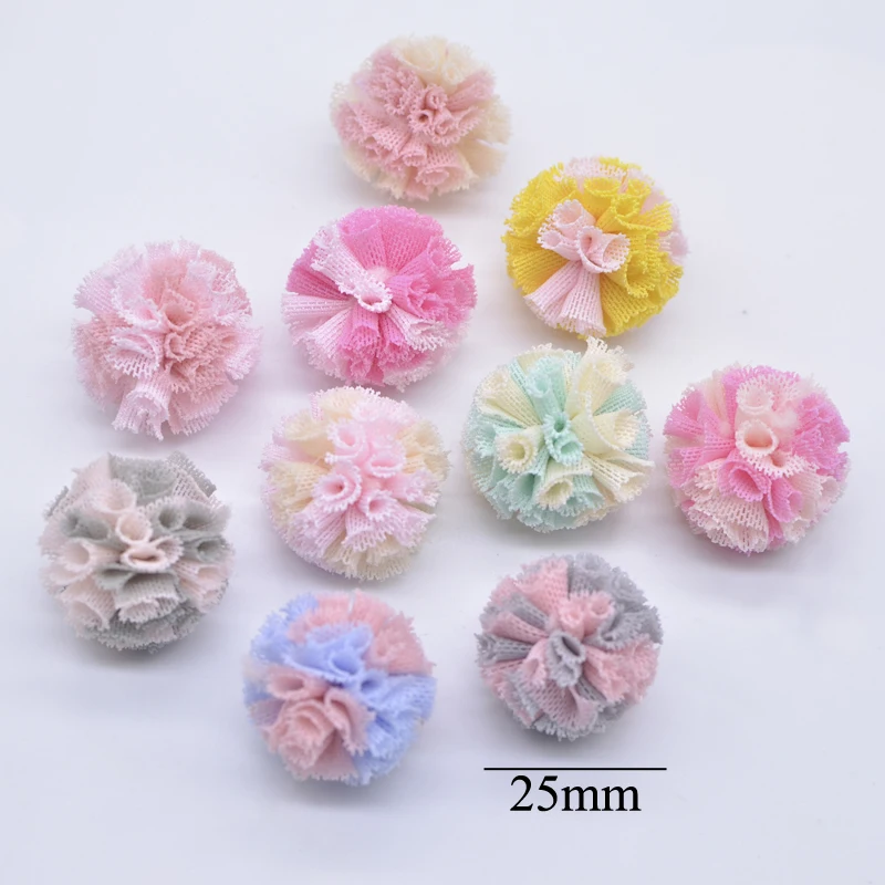 50Pcs 25mm Two-color Elastic Mesh Chiffon Ball for DIY Kids Clothes Hat Shoes Crafts Patches Handmade Baby Headwear Bow Decor