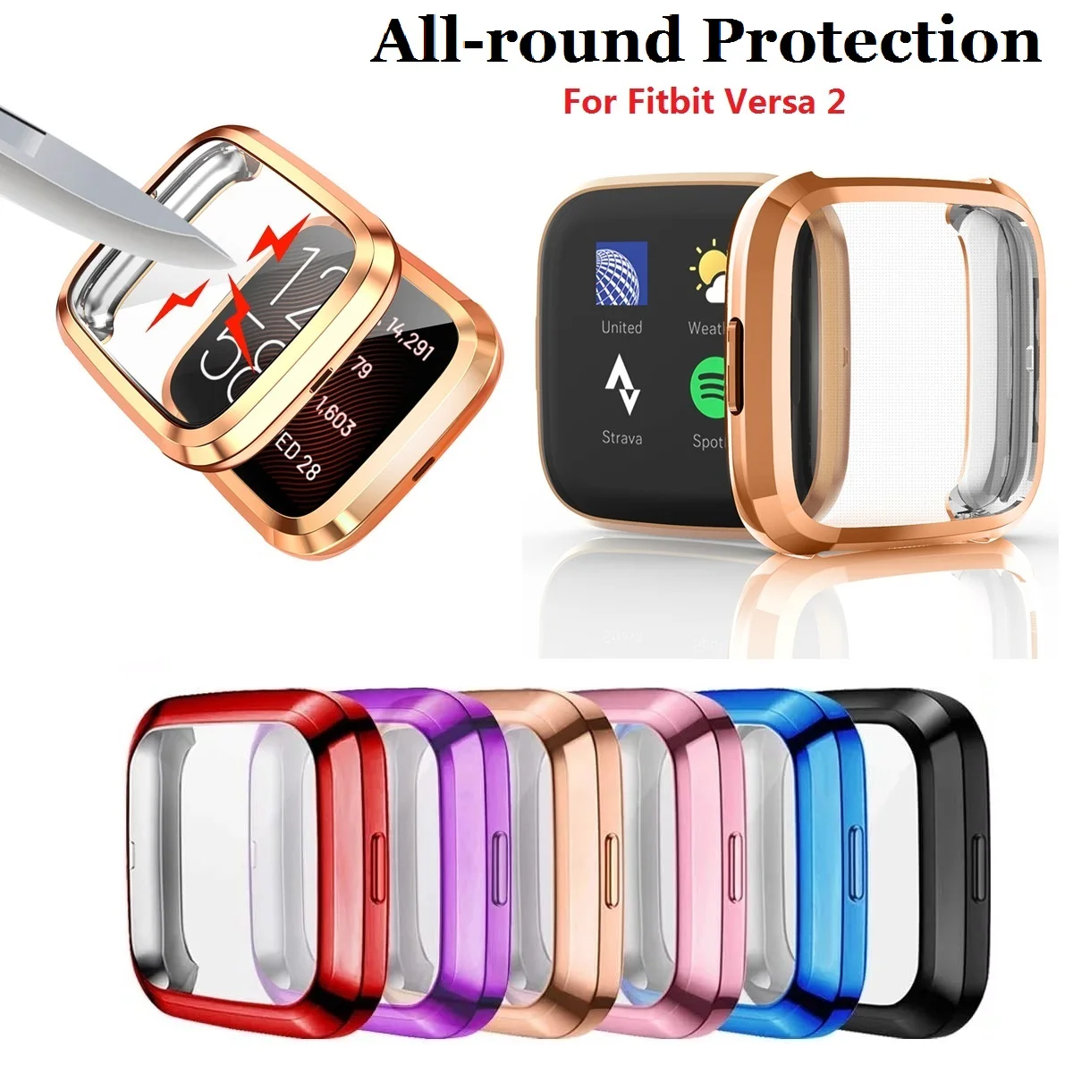 2in1 Metal Band + Protective Cover Case For Fitbit Versa 2 Mesh Loop Bracelet For Fitbit Versa Lite TPU Shell Stainless Strap