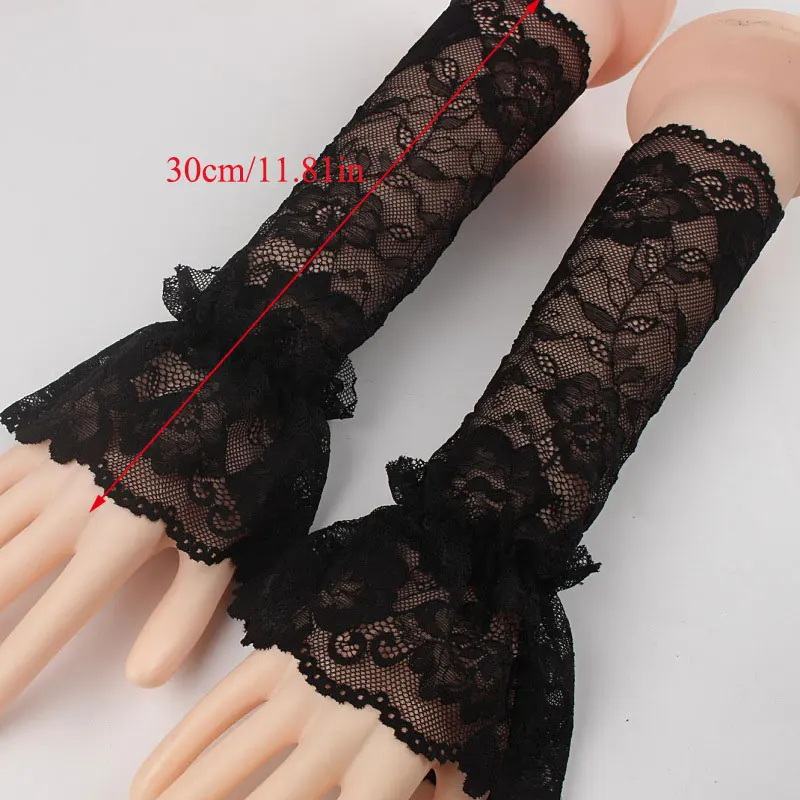 2Pcs/Pair Women Girls Fake Flare Sleeves Floral Lace Pleated Ruched False Cuffs Sweater Wrist Cutout Arm Cover car Cover Gloves