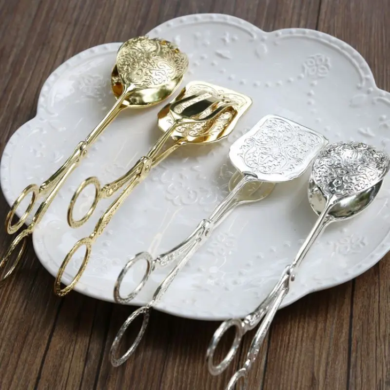 Gold-plated Silver Light Luxury Food Tongs Salad Fruit Cake Clip Macaron Dessert Clip Barbecue Tongs Food Tableware Meal Clip