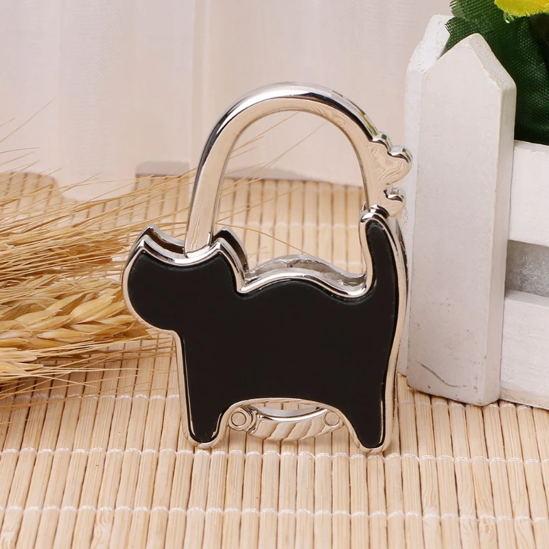 Mini Foldable Table Handbag Hook Bag Purse Metal Holder Cat Shaped Hanger