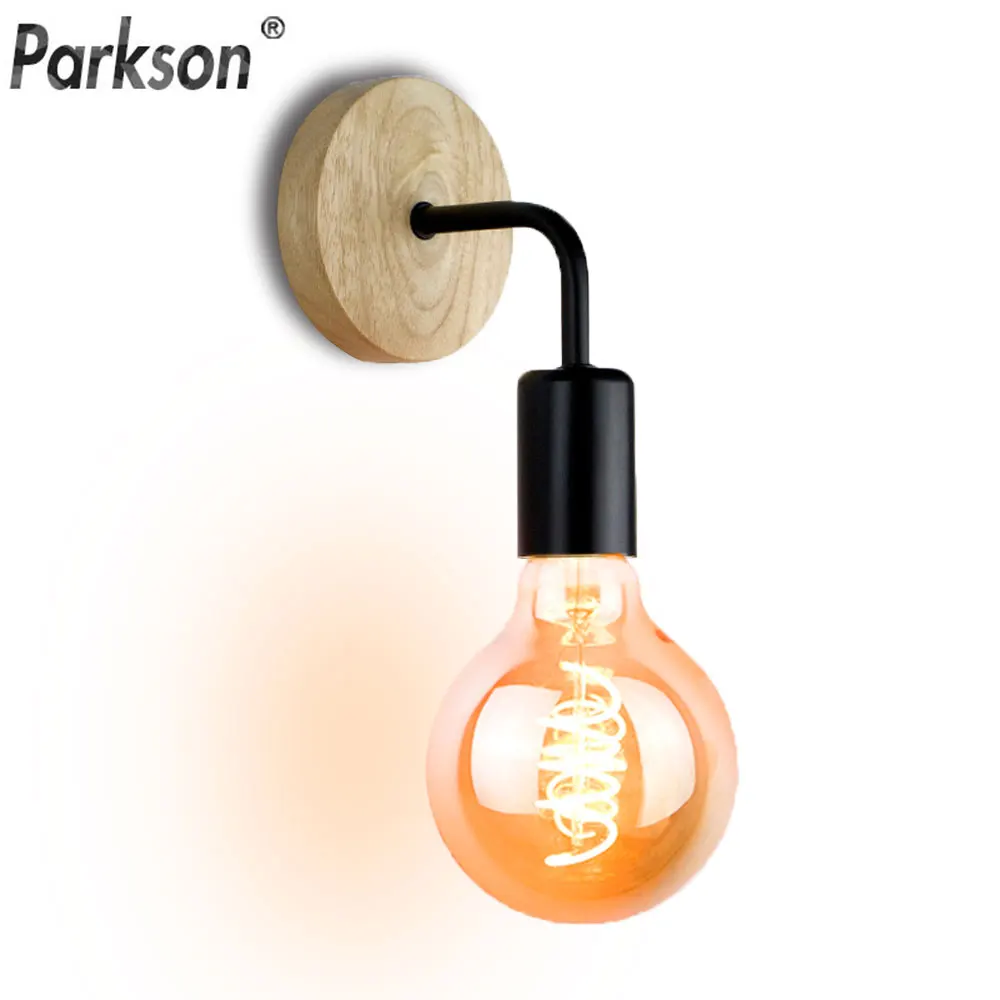 Wood Wall Lamp Vintage Industrial Wall Lights Dimmable Retro E27 Light Bulb Wall Light For Home Loft Indoor Decor Fixtures