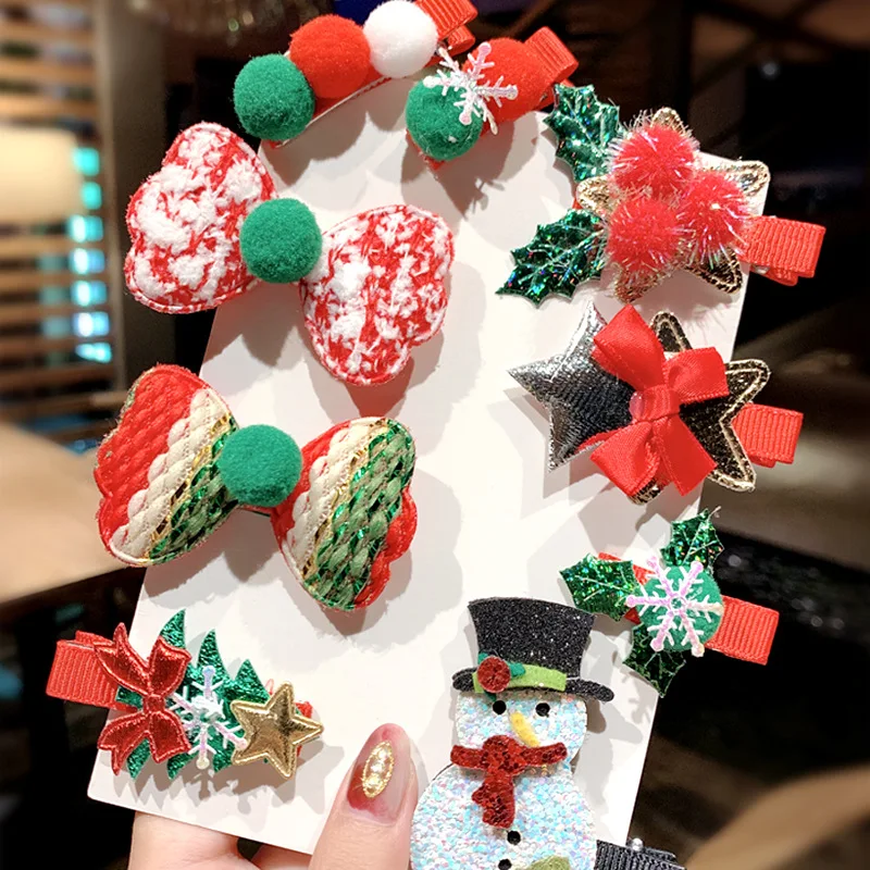 Lystrfac 5 Pcs/Set Gadis Lucu Pohon Natal Busur Rambut Jepit Rambut Anak-anak Manis Headband Rambut Klip Jepit Rambut Aksesoris