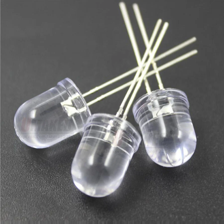 250Pcs F10 10mm Long leg Super bright LED Diode, transparent LEN round led lamp wide angle led beads DIP Light Emitting Diodes
