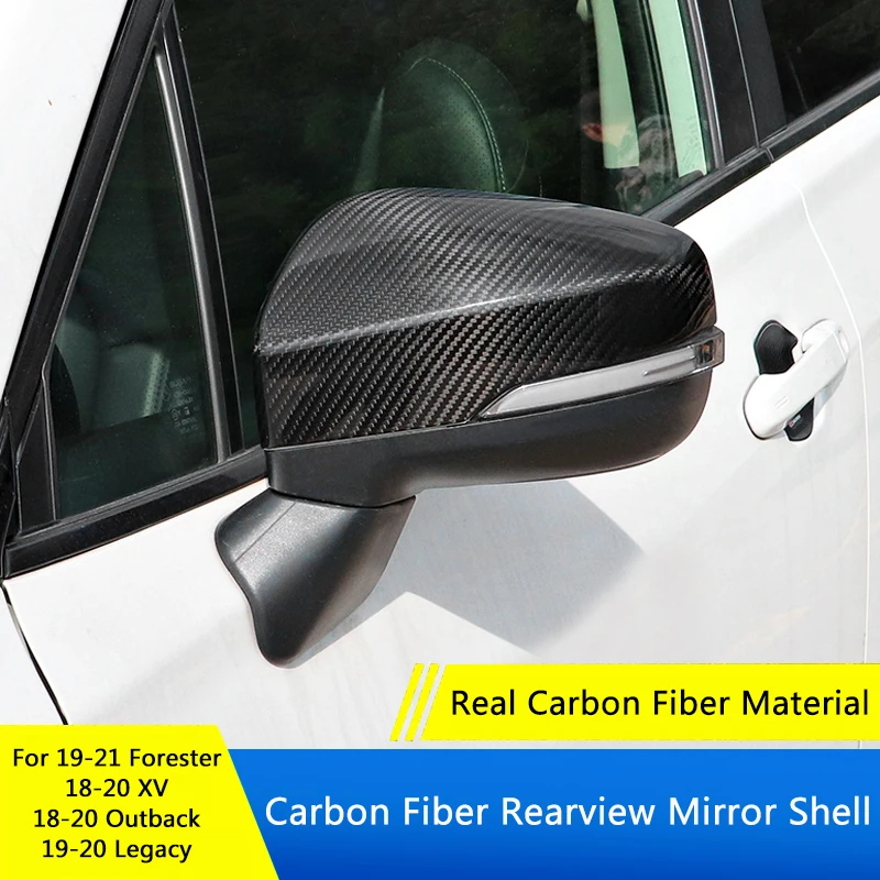 QHCP Real Carbon Fiber Rear View Mirror Cover Shell Protection Fit For Subaru Forester 19-21 XV 18-20 Outback 18-20 Legacy 19-20