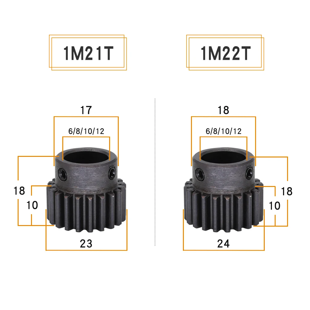 1 Piece Module 1 Motor Gear 1M-21T/22T/23T/24T SC45#Carbon Steel Material Blackening Spur Gear Bore Size 5/6/6.35/7/8/10/12 mm