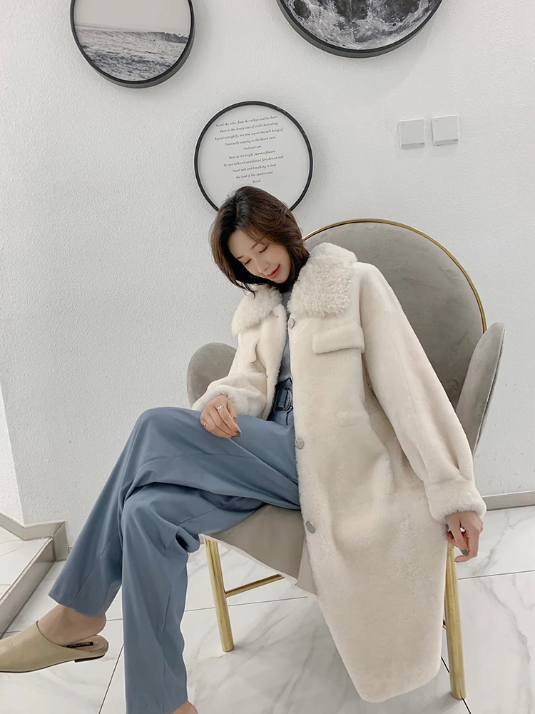 Coat Natural Women Fur Sheep Shearing Wool Jacket Double Faced Korean Long Winter Coat Women Clothes 2020 ANNA1-88821 YY1860