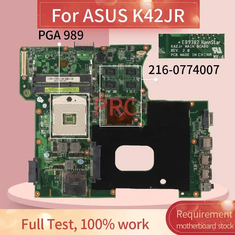 

REV:2.0 For ASUS K42JR Notebook Mainboard HM55 216-0774007 DDR3 Laptop Motherboard