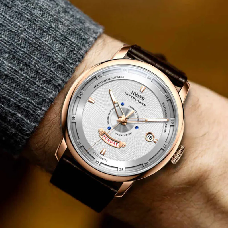 Reloj Mecánico LOBINNI de marca de lujo para hombre, reloj de pulsera automático resistente al agua con cristal de zafiro a la moda para hombre, reloj de pulsera con indicador de fecha y semana